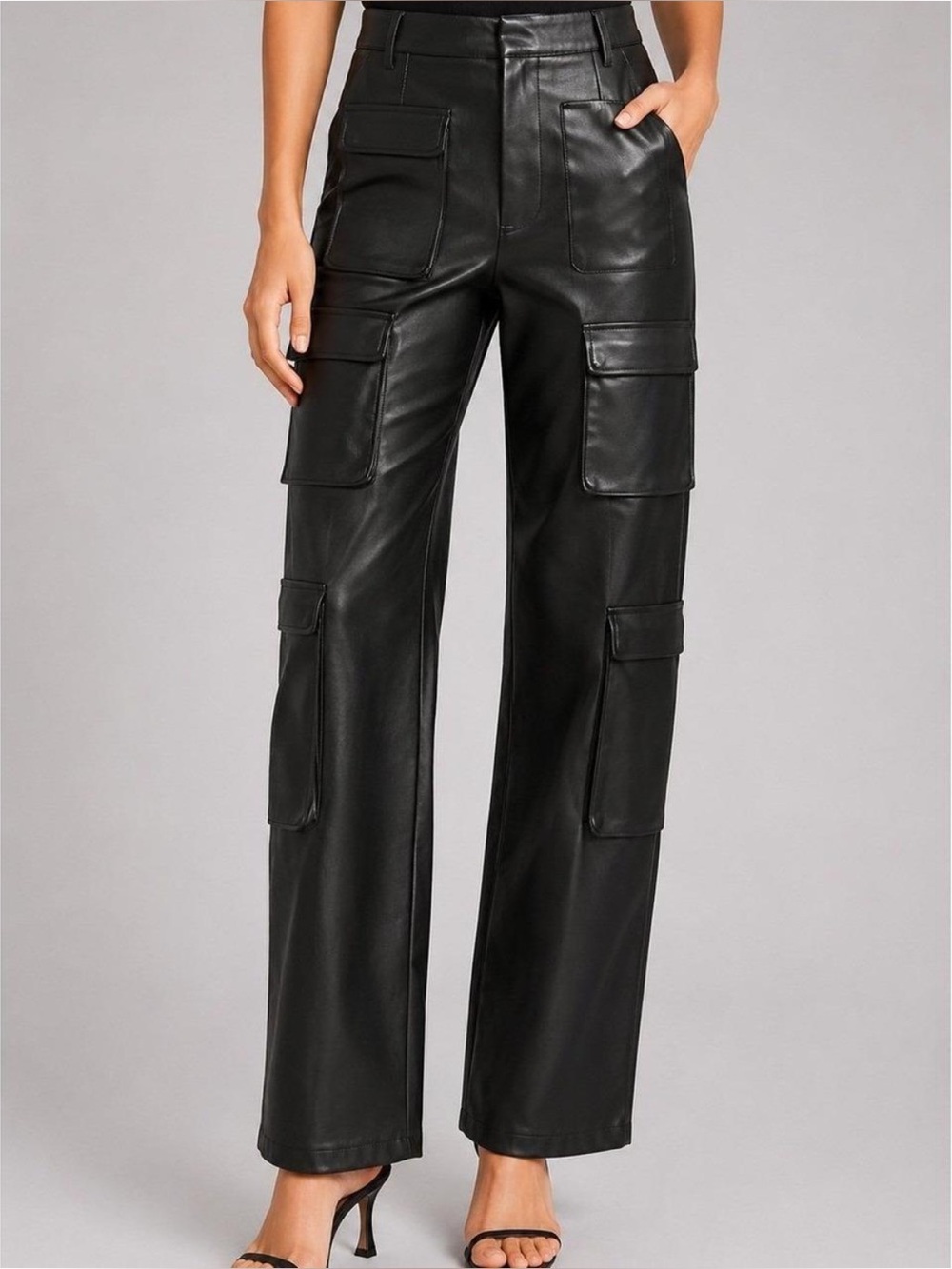 AFRM Sigmund Cargo Pants in Faux Leather Black